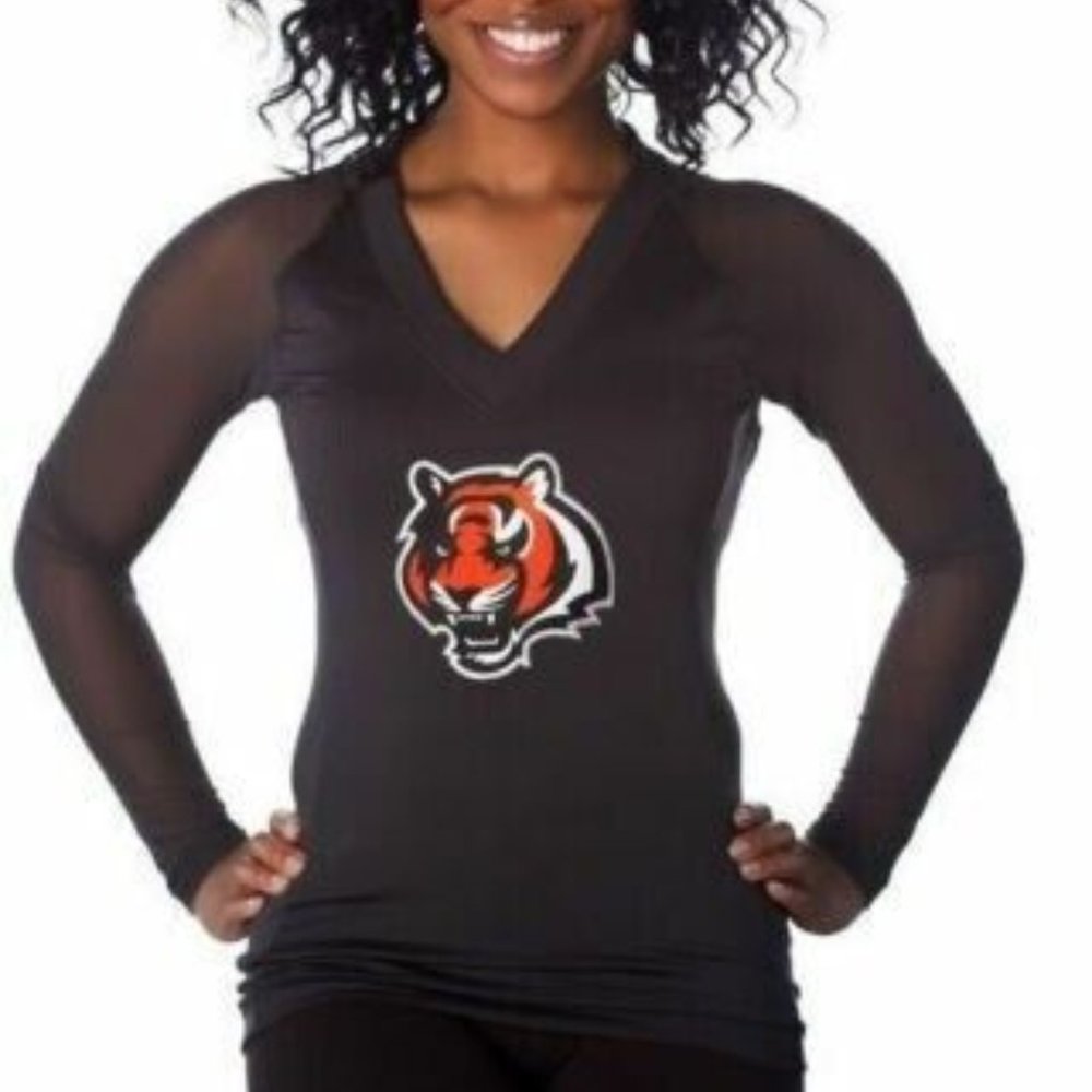 All Sport Couture NFL Womens Cincinnati Bengals Wildkat Black Shirt New